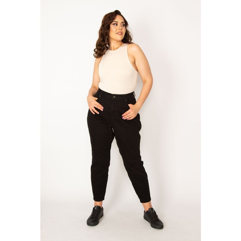 Şans Women's Plus Size Black High Waist 5 Pockets, Skinny Leg Lycra Jeans