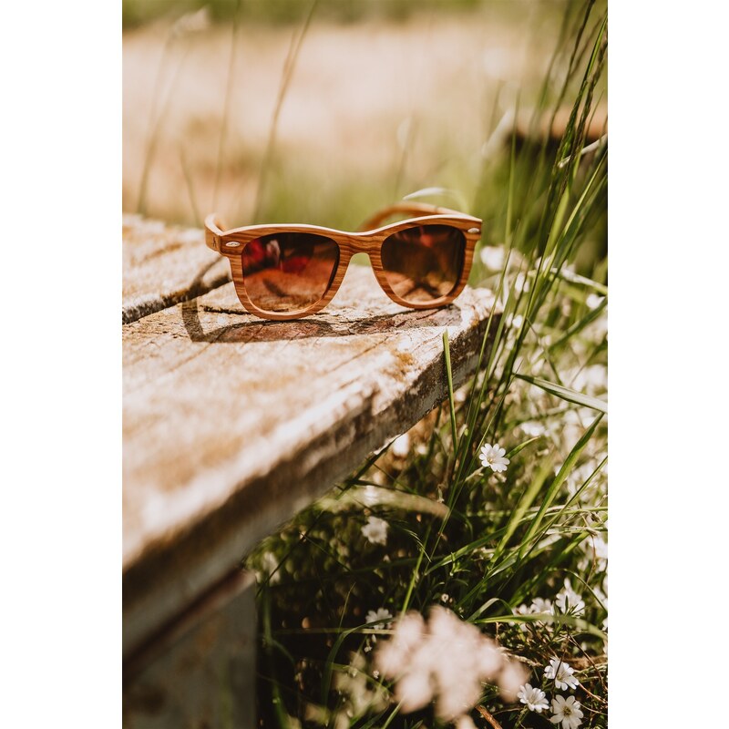 Mountaino Dřevěné sluneční brýle - Havana Orange