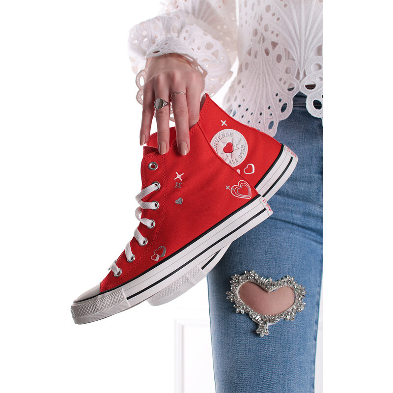 Converse Červené plátené vysoké tenisky Chuck Taylor All Star Y2K Heart