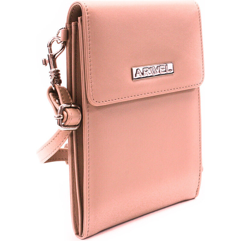 Světle růžová klopnová kožená mini kabelka Agota