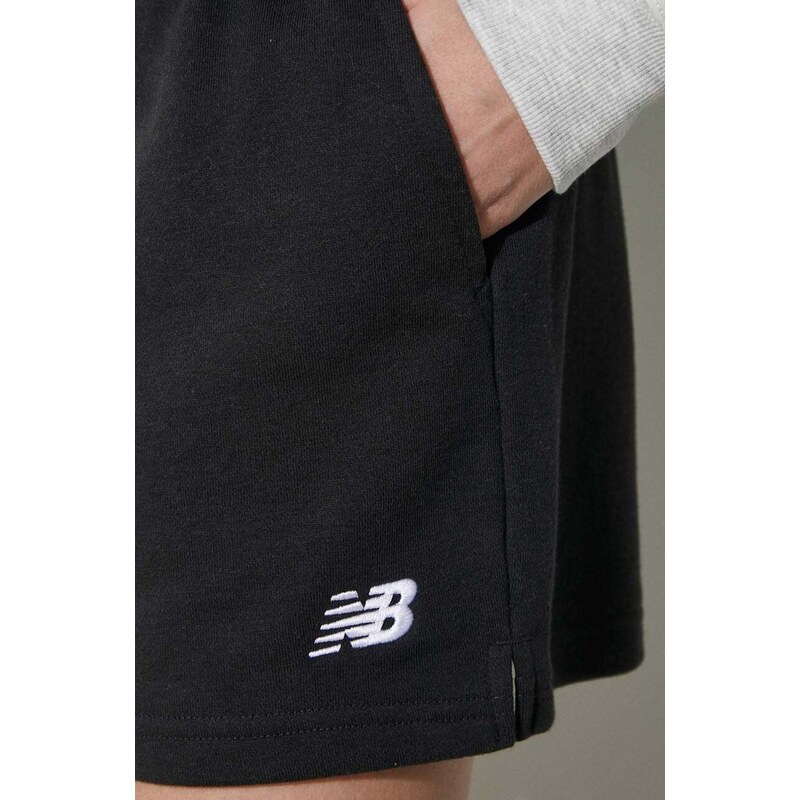 Kraťasy New Balance French Terry Short dámské, černá barva, hladké, high waist, WS41500BK