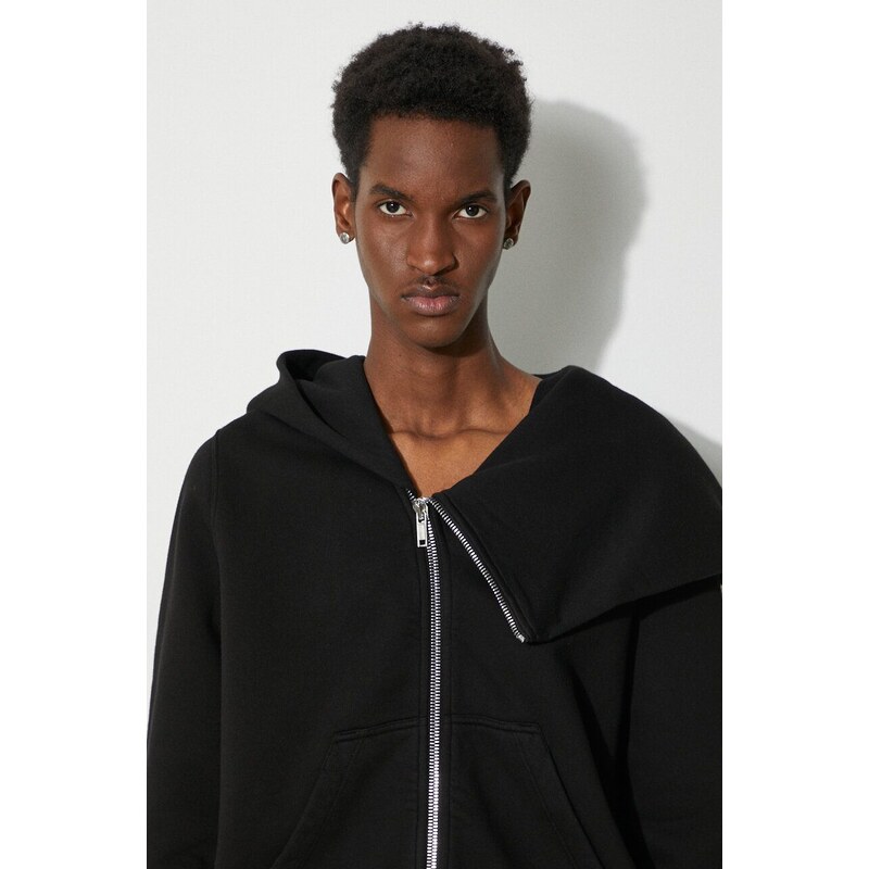 Bavlněná mikina Rick Owens Mountain Hoodie pánská, černá barva, s kapucí, hladká, DU01D1286.F.09