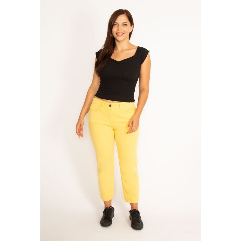 Şans Women's Plus Size Yellow 5 Pockets Jeans Trousers