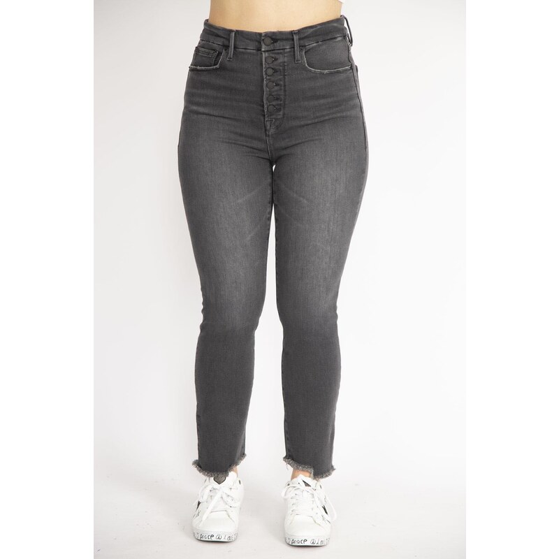 Şans Women's Anthracite Large Size High Waist 5 Pocket Leg Nasty Stitched Lycra Jeans