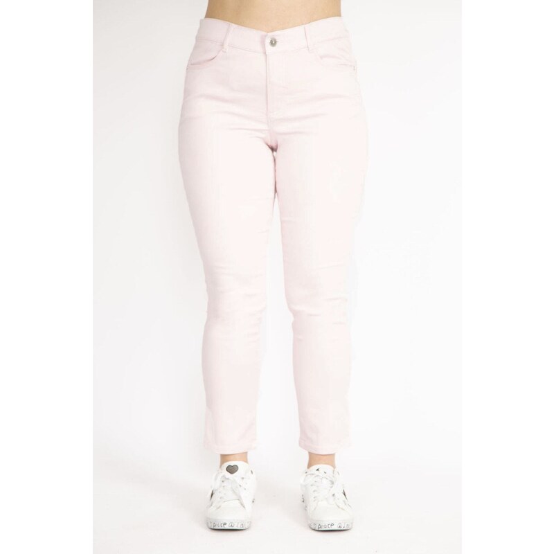 Şans Women's Pink Plus Size 5 Pockets Lycra Gabardine Fabric Trousers