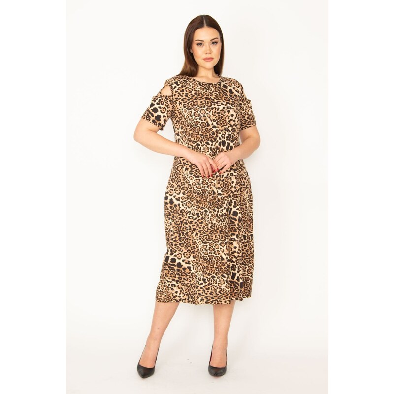 Şans Women's Plus Size Leo Sleeve Detailed Viscose Dress