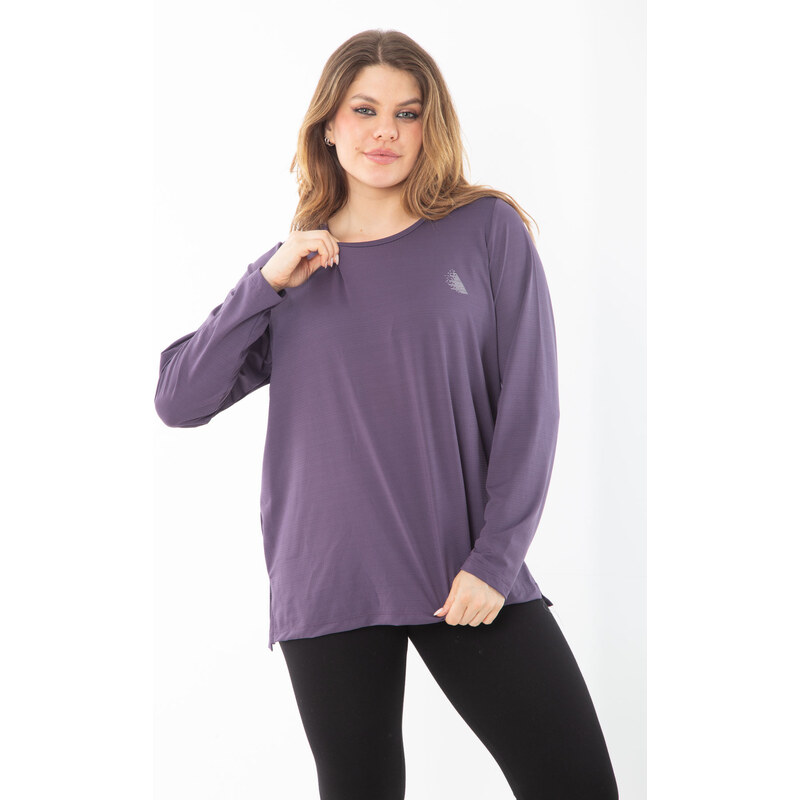 Şans Women's Plus Size Purple Crew Neck Sports Blouse