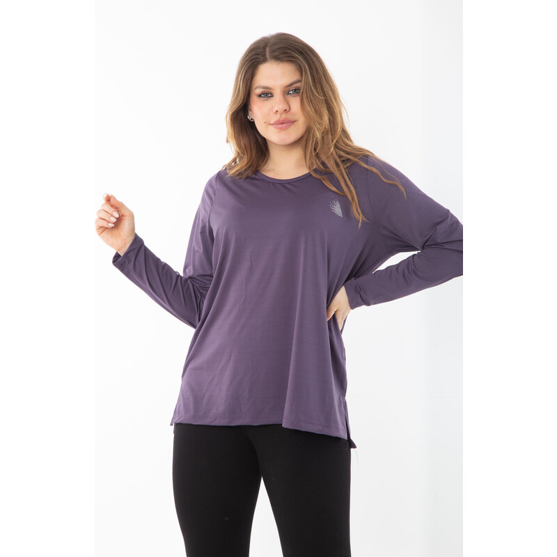 Şans Women's Plus Size Purple Crew Neck Sports Blouse