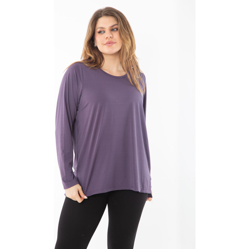 Şans Women's Plus Size Purple Crew Neck Sports Blouse