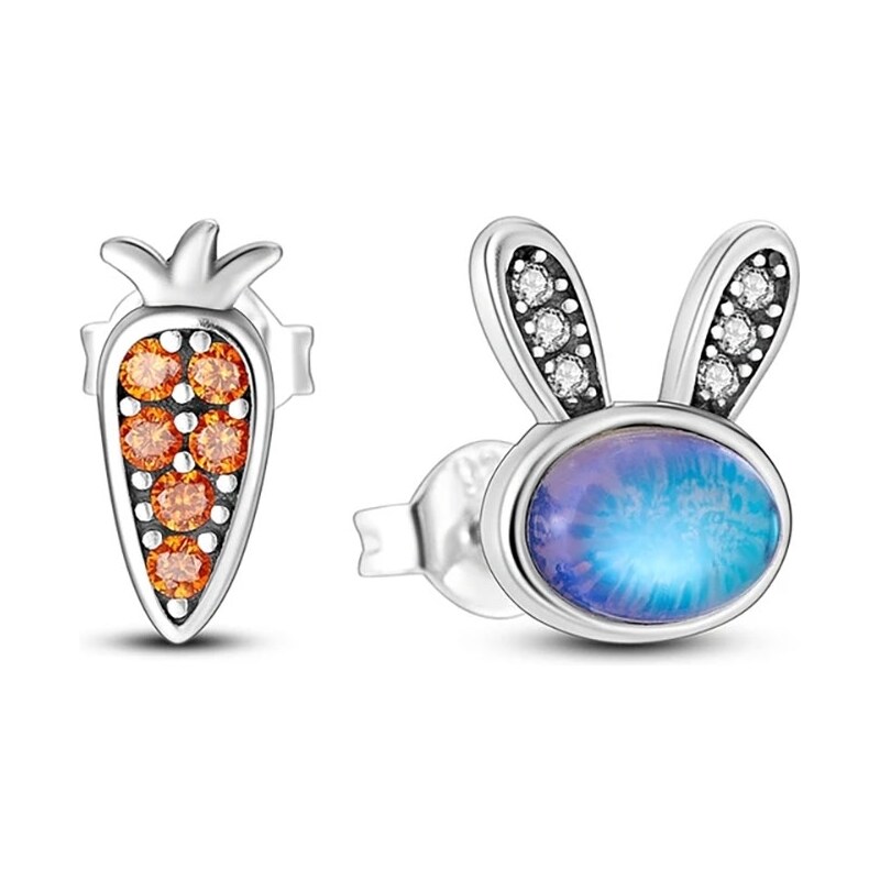 GRACE Silver Jewellery Stříbrné náušnice Mrkev a Králík - stříbro 925 90019779