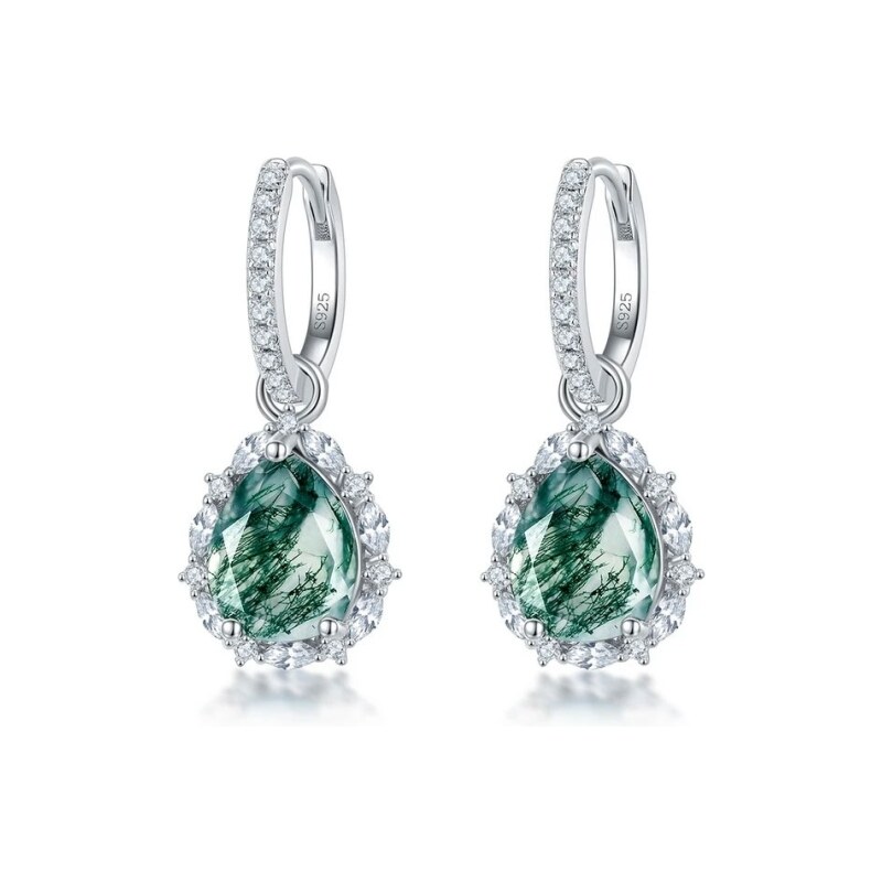 GRACE Silver Jewellery Luxusní stříbrné náušnice MECHOVÝ ACHÁT - 90019785