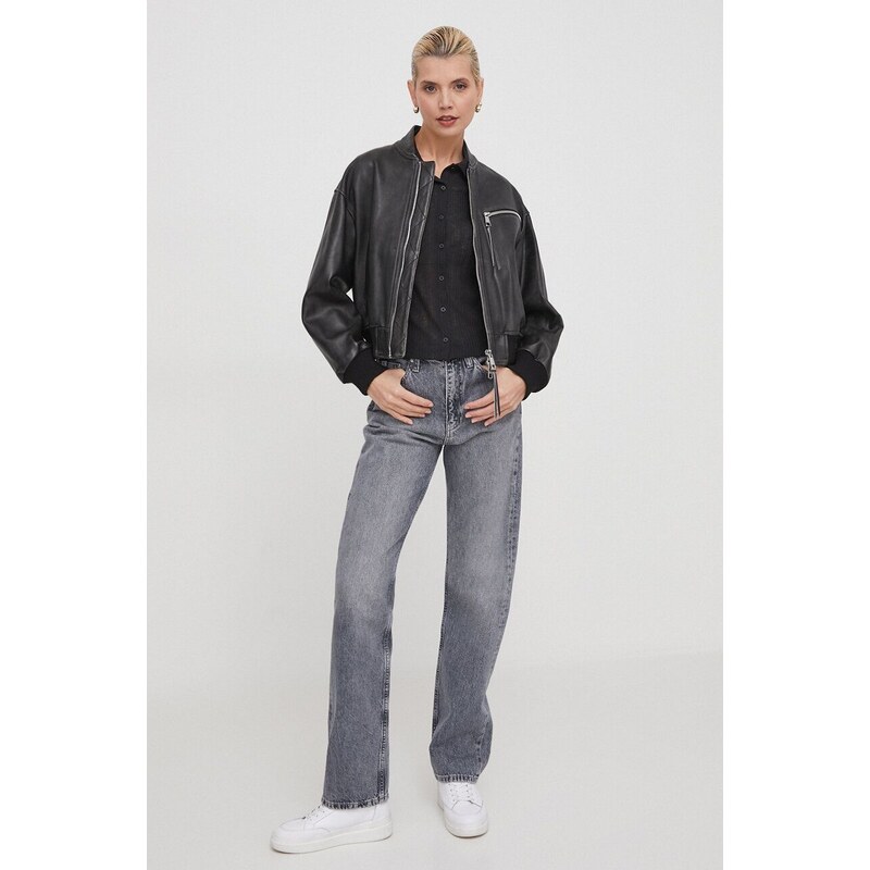 Košile Calvin Klein Jeans dámská, černá barva, regular, s klasickým límcem