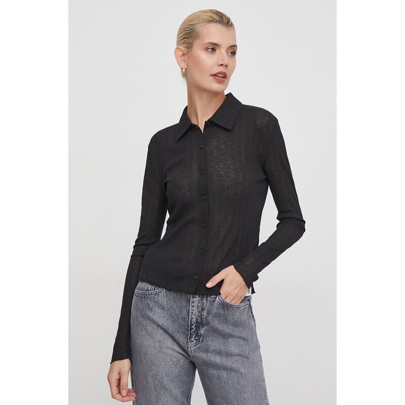 Košile Calvin Klein Jeans dámská, černá barva, regular, s klasickým límcem