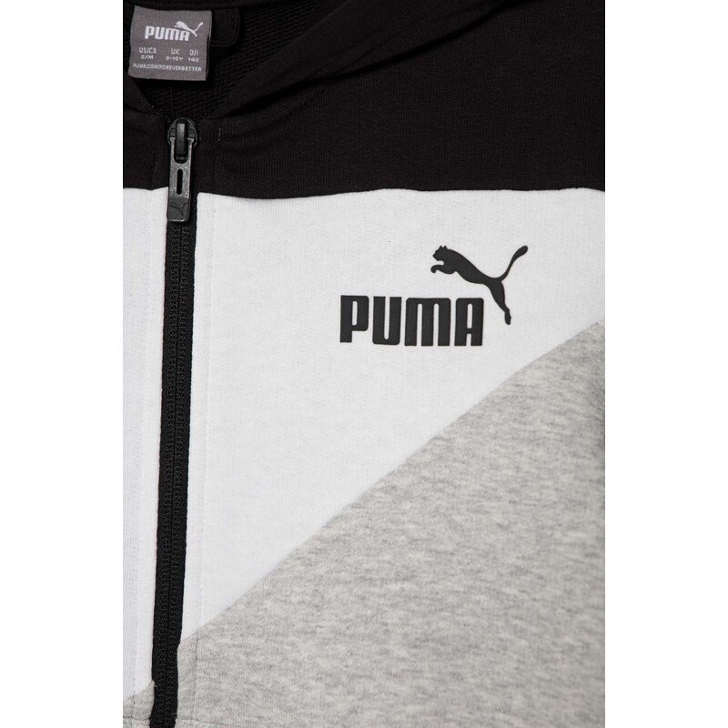 Dětská mikina Puma PUMA POWER Colorblock Full-Zip TR černá barva, s kapucí, vzorovaná