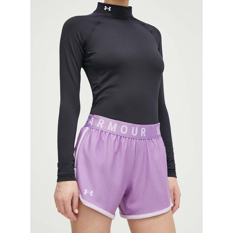 Tréninkové šortky Under Armour dámské, fialová barva, s potiskem, medium waist, 1355791