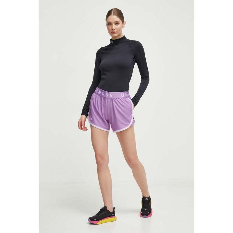 Tréninkové šortky Under Armour dámské, fialová barva, s potiskem, medium waist, 1355791