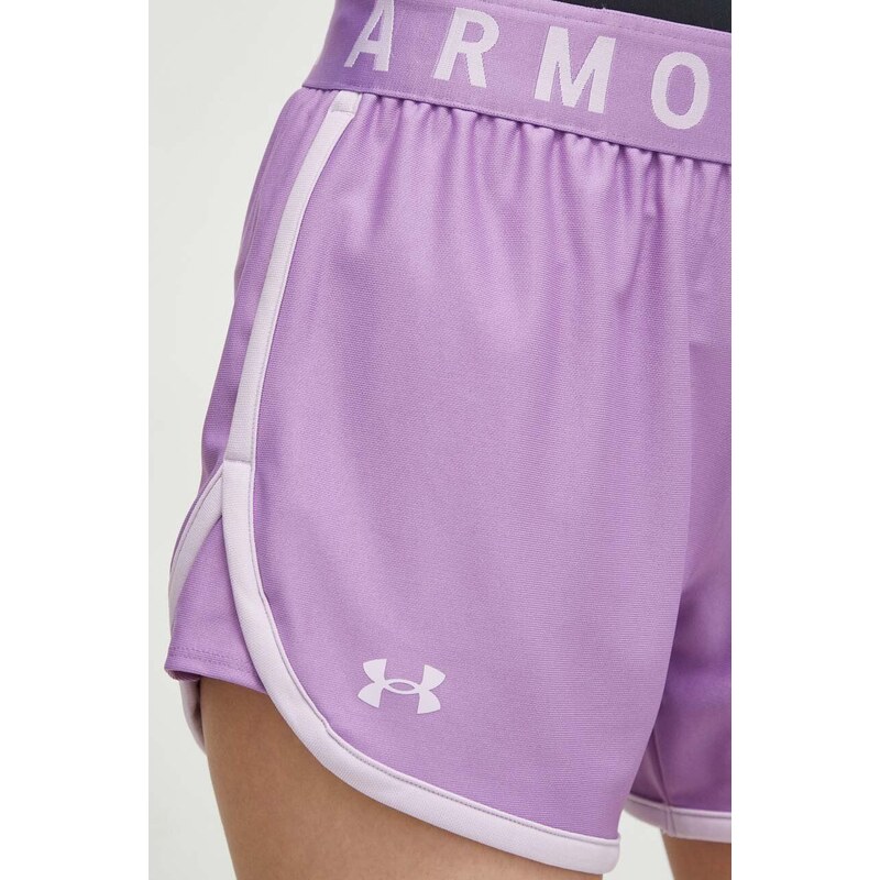 Tréninkové šortky Under Armour dámské, fialová barva, s potiskem, medium waist, 1355791