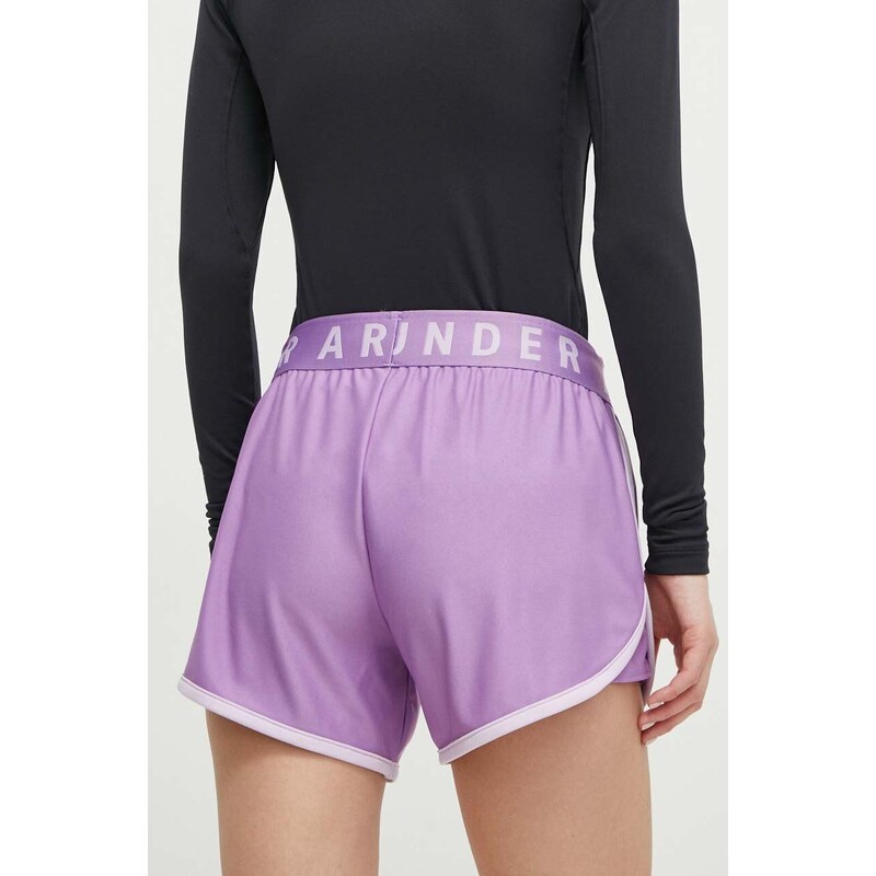 Tréninkové šortky Under Armour dámské, fialová barva, s potiskem, medium waist, 1355791