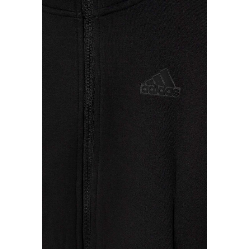 Dětská mikina adidas černá barva, s kapucí, hladká