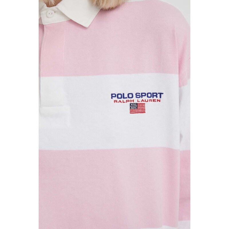 Bavlněné tričko s dlouhým rukávem Polo Ralph Lauren růžová barva