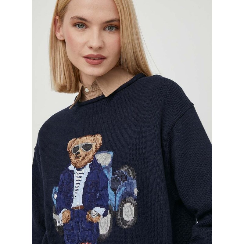 Bavlněný svetr Polo Ralph Lauren tmavomodrá barva