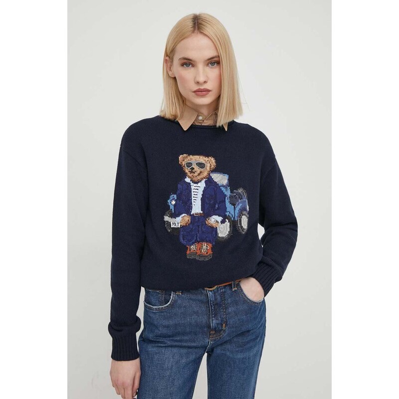 Bavlněný svetr Polo Ralph Lauren tmavomodrá barva