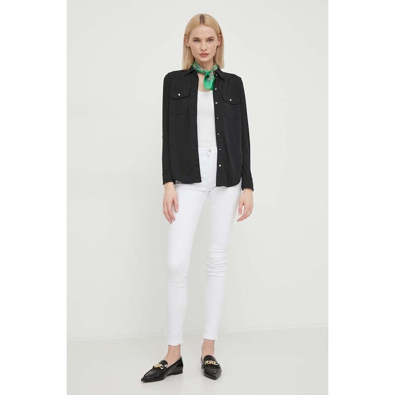 Košile Lauren Ralph Lauren dámská, černá barva, regular, s klasickým límcem