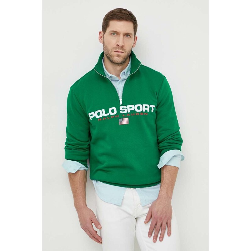 Mikina Polo Ralph Lauren pánská, zelená barva, s potiskem