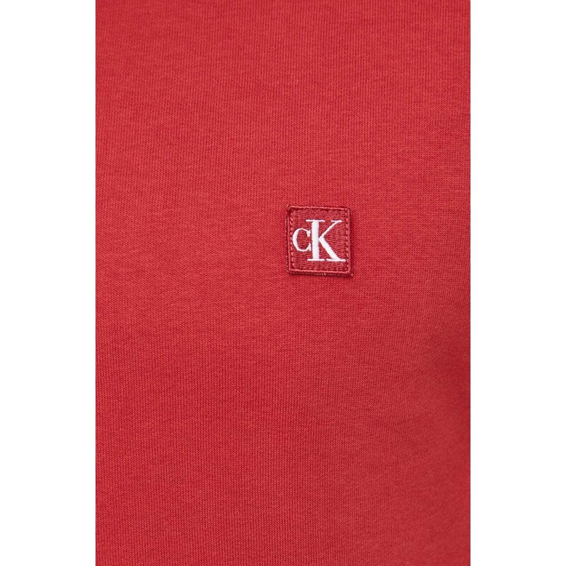 Mikina Calvin Klein Jeans pánská, červená barva, s kapucí, hladká