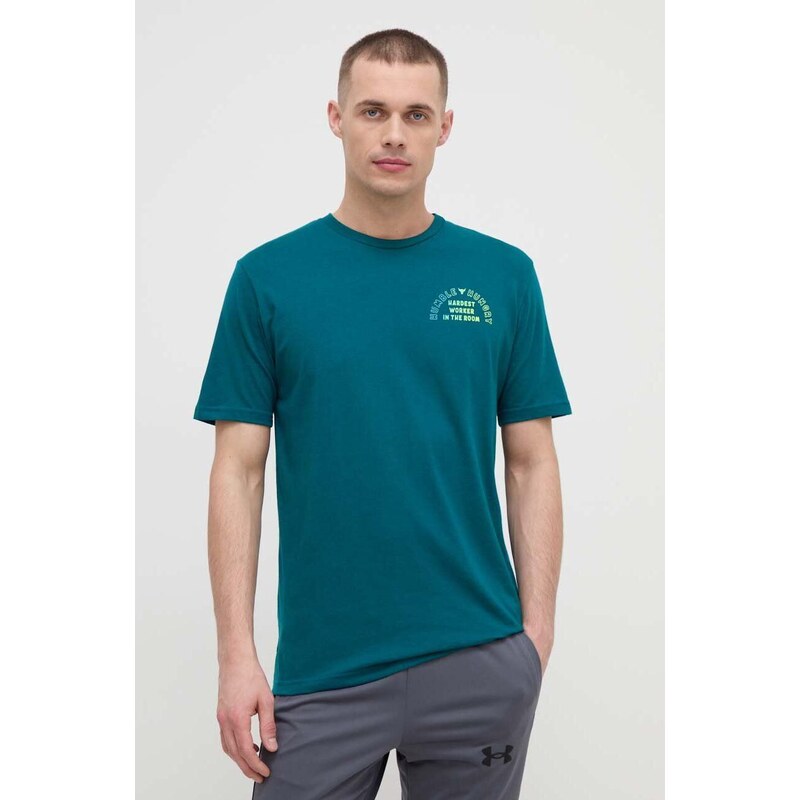 Tréninkové tričko Under Armour Project Rock zelená barva, s potiskem, 1383229