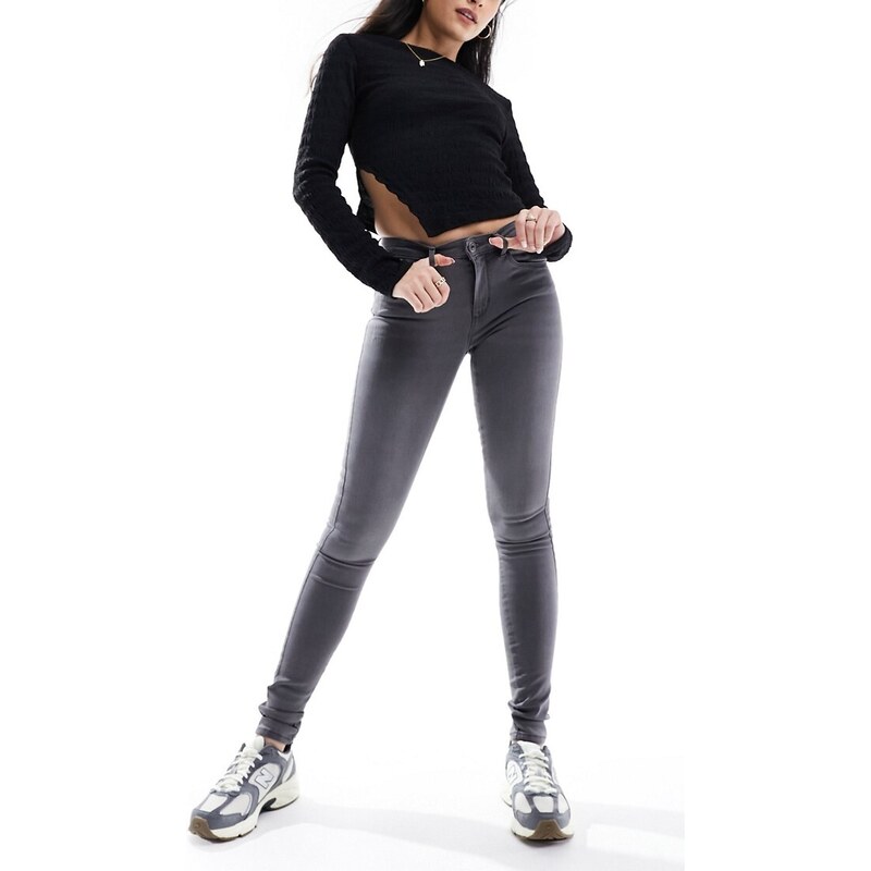 ONLY Royal regular waist skinny jeans in grey denim