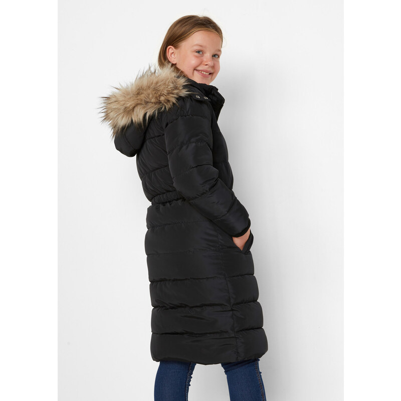 bonprix Vatovaný kabát s odnímatelnou kapucí, pro dívky Černá