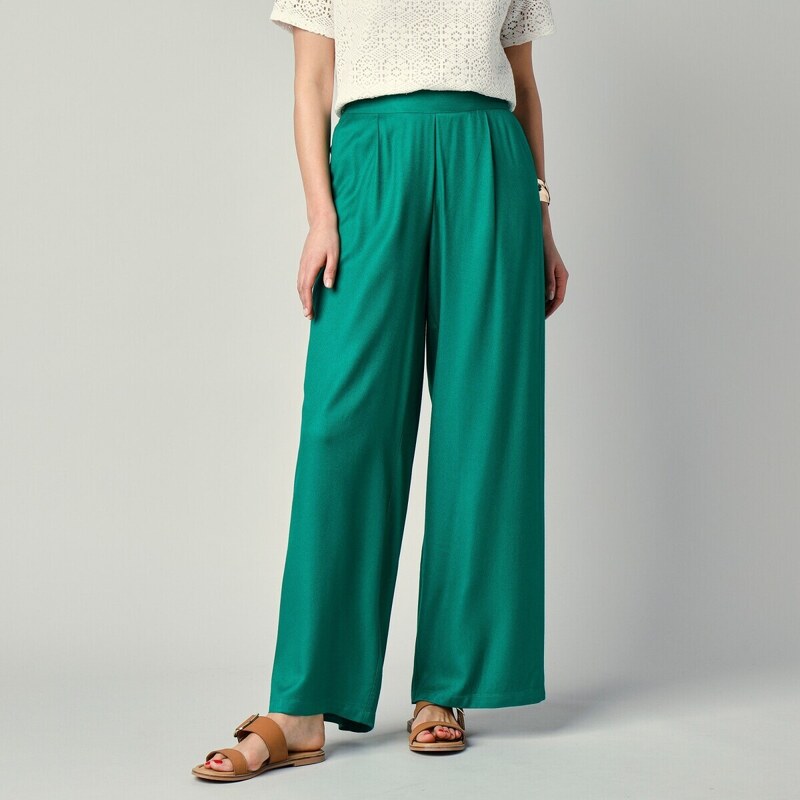 Blancheporte Jednobarevné široké kalhoty smaragdová 38