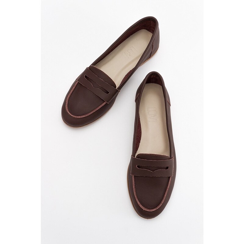 LuviShoes F02 Brown Skin Women's Flats From Genuine Leather.