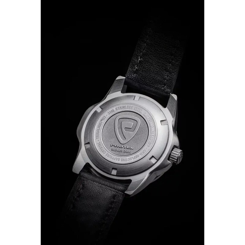 Protek Watches Stříbrné pánské hodinky ProTek s koženým páskem Dive Series 2003 42MM