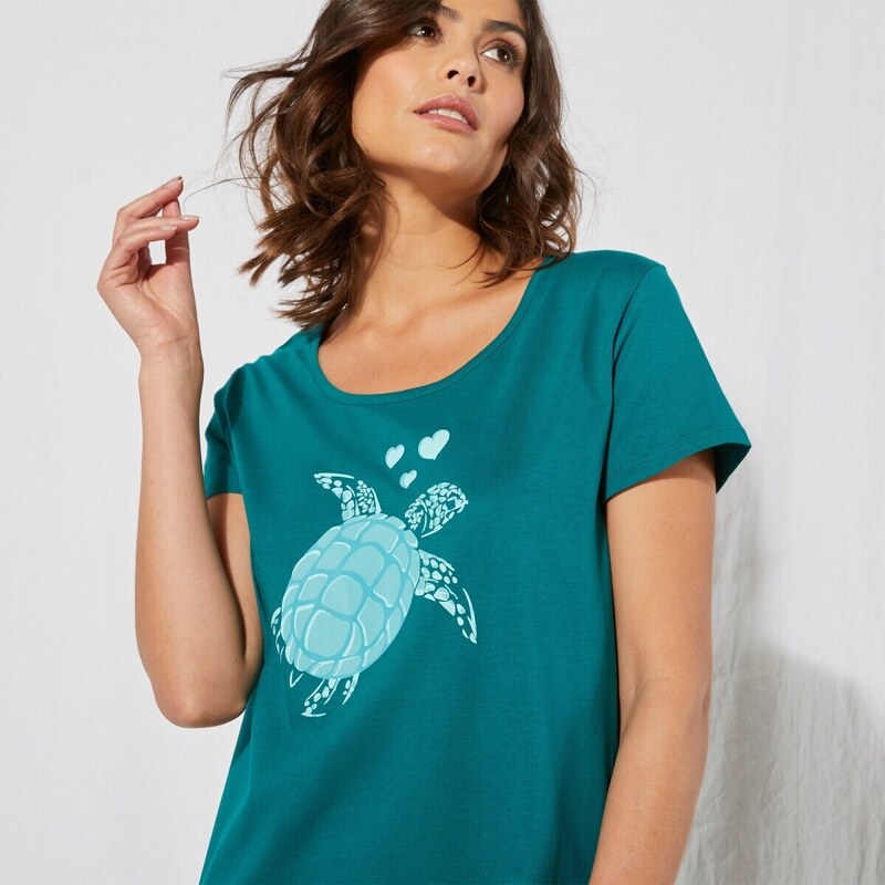 Blancheporte Dlouhá noční košile s potiskem želvy zelená 38/40