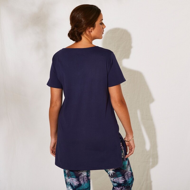 Blancheporte Pyžamo se 3/4 kalhoty a tropickým designem smaragdová/nám.modrá 52