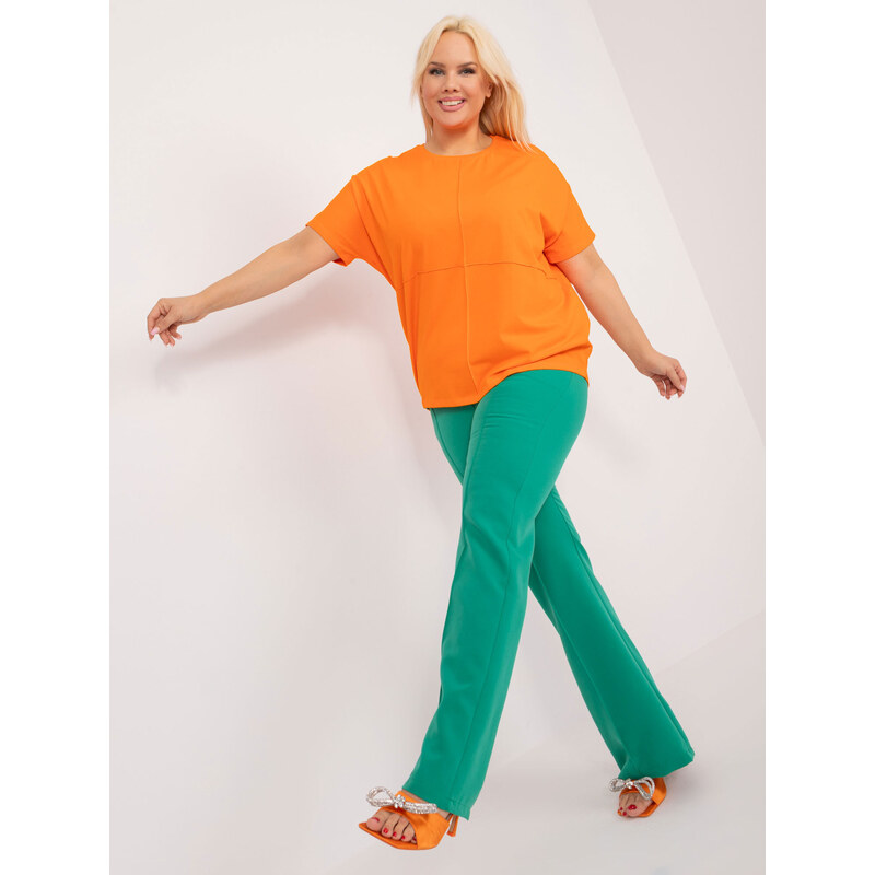 Fashionhunters Fluo oranžová halenka plus size s kulatým výstřihem