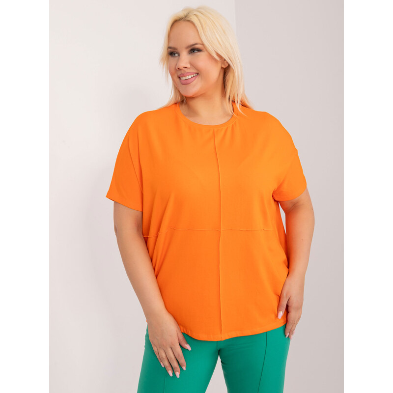 Fashionhunters Fluo oranžová halenka plus size s kulatým výstřihem