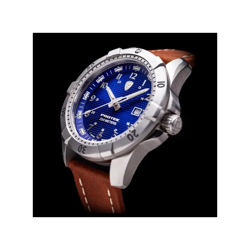 Protek Watches Stříbrné pánské hodinky ProTek s koženým páskem Dive Series 2003 42MM