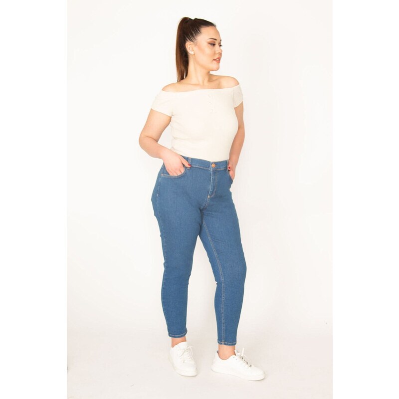 Şans Women's Plus Size Blue 5 Pocket Lycra Skinny Jeans