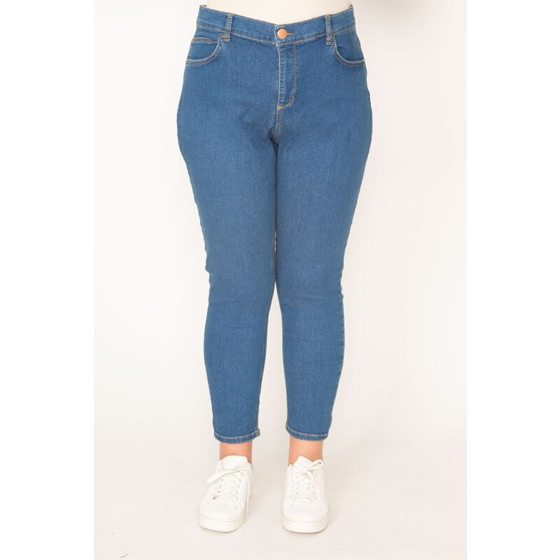 Şans Women's Plus Size Blue 5 Pocket Lycra Skinny Jeans