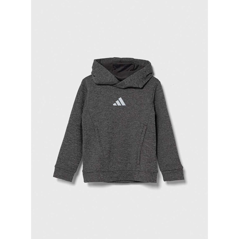 Dětská mikina adidas černá barva, s kapucí, vzorovaná