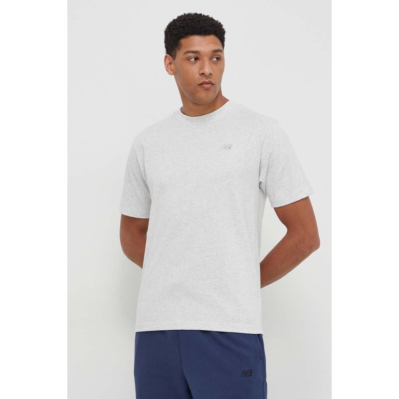 Bavlněné tričko New Balance MT41533AHH šedá barva, s aplikací