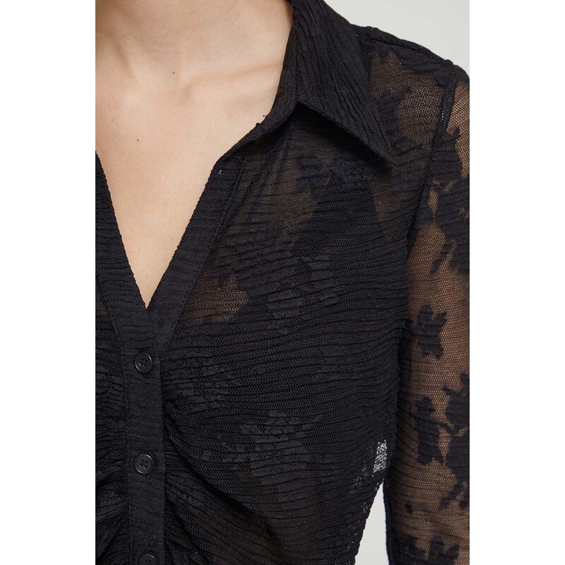 Košile Desigual ABATA dámská, černá barva, regular, s klasickým límcem, 24SWTK22