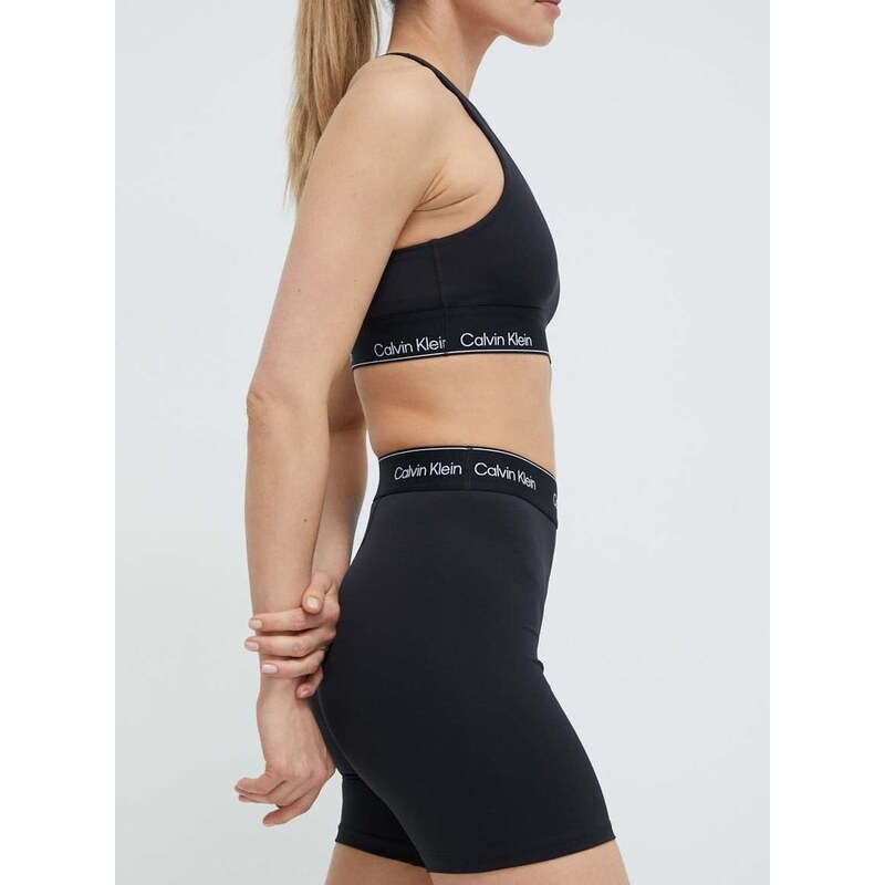 Tréninkové šortky Calvin Klein Performance černá barva, s potiskem, high waist