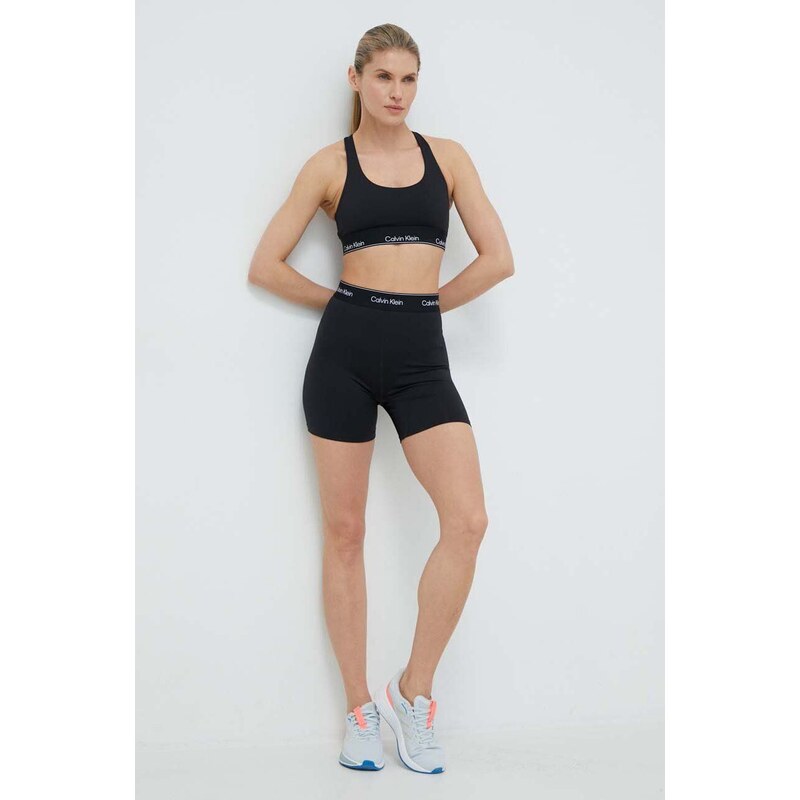 Tréninkové šortky Calvin Klein Performance černá barva, s potiskem, high waist