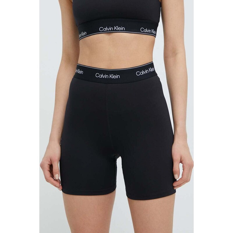 Tréninkové šortky Calvin Klein Performance černá barva, s potiskem, high waist