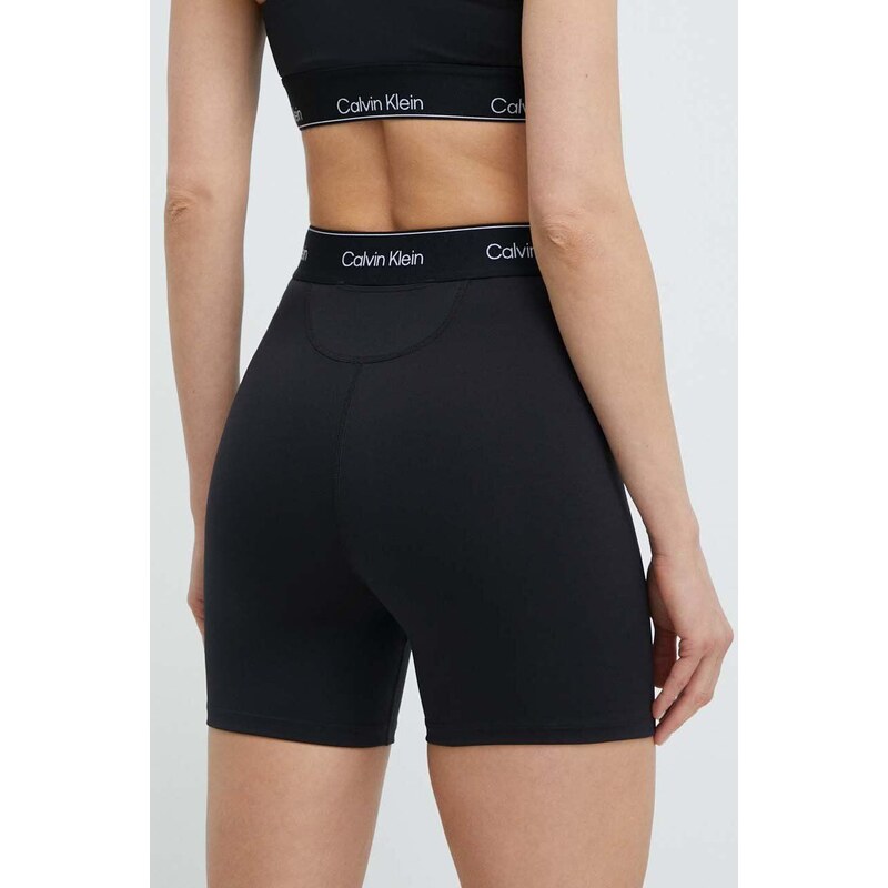 Tréninkové šortky Calvin Klein Performance černá barva, s potiskem, high waist