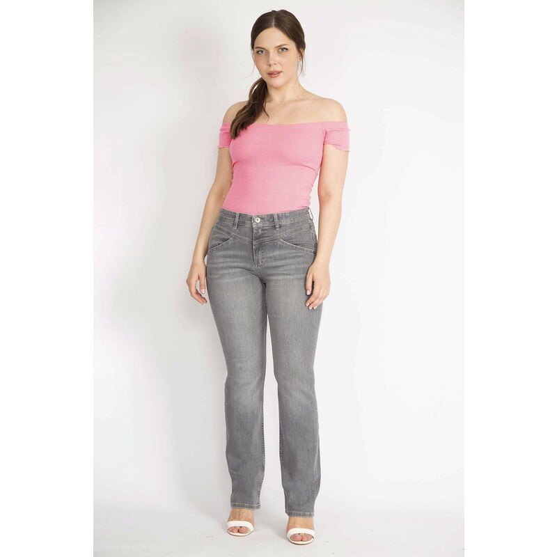 Şans Women's Gray Plus Size 5 Pocket Jeans